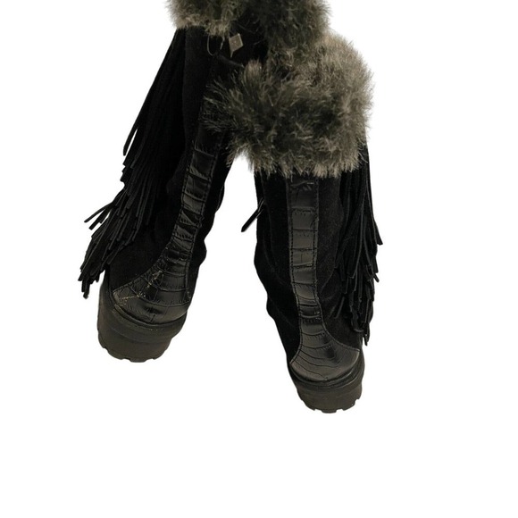 SAM EDELMAN BLACK FUR LINED BOOTS WITH FRINGE WOMENS SIZE 6 WARM AND COZY - Picture 8 of 9